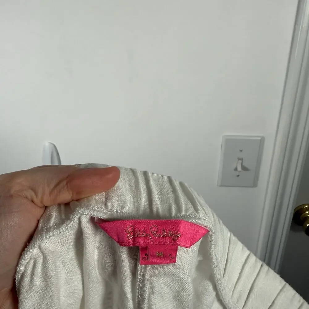 Lilly Pulitzer Daylen Linen Palazzo Pants White Seashell 31" Preppy Womens Med - Picture 7 of 9